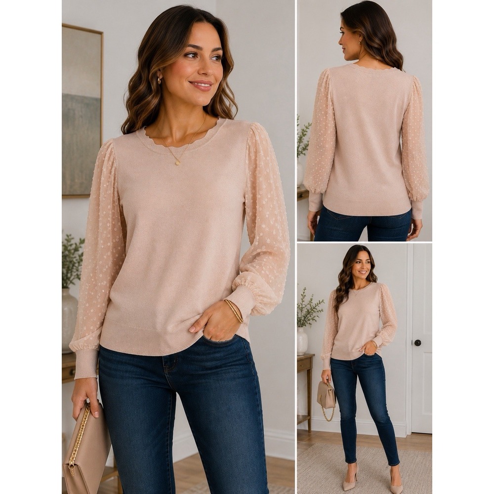 Adrianna Papell Sweater Swiss Dot Puff Sleeve Sweater Women's XL